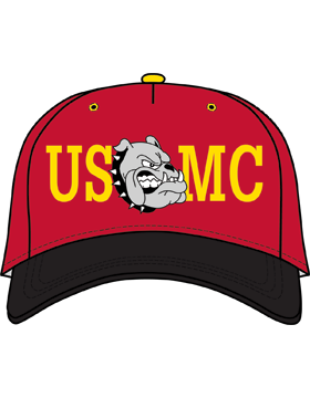 BC-USMC-207 Ball Cap Red with Black Bill - USMC with Bulldog in Middle