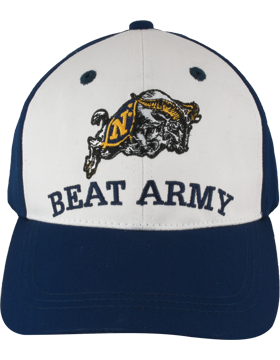 BC-USNA-309 Ball Cap Lt Navy Bill with white, Beat Army, Goat design