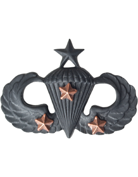 Black Metal Badge Sr Parachutist with  3 Combat Stars