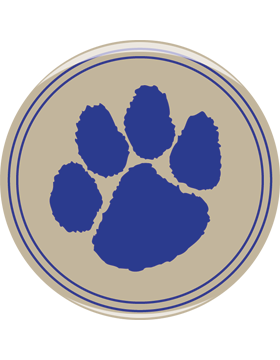 School Spirit Button, Paw Print, Blue, 2.25in