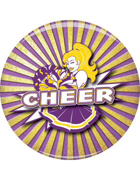 School Spirit Button, Cheer, Yellowith Purple, 2.25in Snake Key Chain