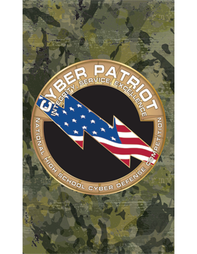 JROTC Banner Hemmed Cyber Patriot on Camo Color Background