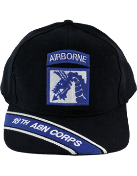 Cap (DC-AR/P-0018A) Black with 18 Airborne Corps Patch and Airborne Tab