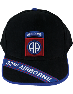Cap (DC-AR/P-0082A) Black with 82 Airborne Division Patch and Airborne Tab