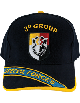 Cap (DC-AR/PF-003A) Black with 3 Special Forces Group Flash and Crest