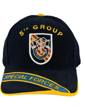 Cap (DC-AR/PF-005A) Black with 5 Special Forces Group Flash and Crest