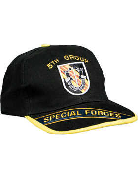 Cap (DC-AR/PF-005B) Black with 5 Special Forces Group Flash (Old) and Crest