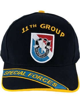 Cap (DC-AR/PF-011A) Black with 11 Special Forces Group Flash and Crest