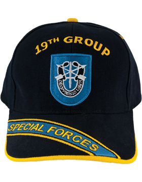Cap (DC-AR/PF-019A) Black with 19 Special Forces Group Flash and Crest