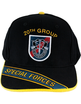 Cap (DC-AR/PF-020A) Black with 20 Special Forces Group Flash and Crest