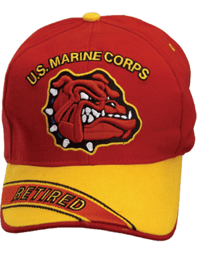 Cap (DC-MC/017A) Red with Gold Bill with USMC and Bulldog Retired (3D)