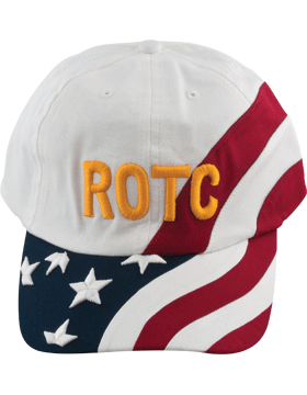 Cap (DC-RC-FL-001A) White with American Flag and ROTC in Gold Letters (3D)