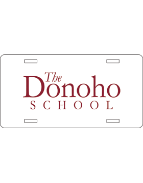 The Donoho School Maroon on White License Plate
