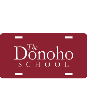 The Donoho School White on Maroon License Plate