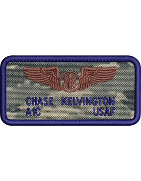 Embroidered Flight Tag ABU with AF Blue Letters with Fastener (Badge)