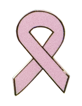Pink Ribbon Pin, Enameled and Plated with Rubber Clutch