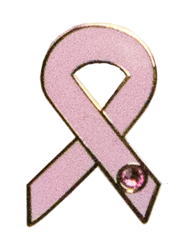 Pink Ribbon Pin with Stone Enameled and Plated with Rubber Clutch