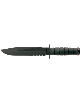 KNF-KB/1271, Black Fighter Serrated 8in Ka-Bar Knife with Leather Sheath