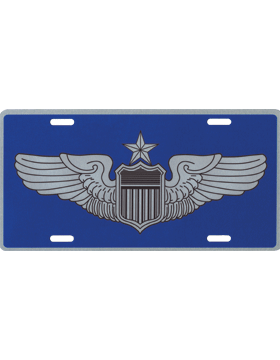 License Plate, Silver, USAF Senior Pilot Wings on Blue
