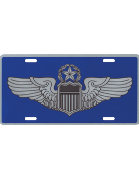 License Plate, Silver, USAF Command Pilot Wings on Blue