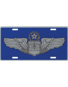 License Plate, Silver, USAF Mstr Navigator Observer on Blue