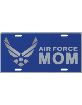 License Plate, Silver,  AF Mom with Emblem on Blue