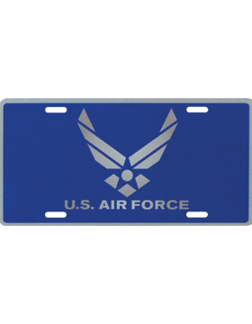 License Plate, Silver, USAF with Emblem on Blue Background