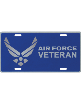 License Plate, Silver, AF Veteran with Emblem on Blue