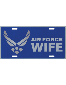License Plate, Silver, AF Wife with Emblem on Blue