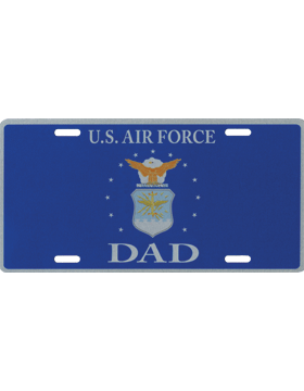 License Plate, Silver, USAF Dad with Shield on Blue