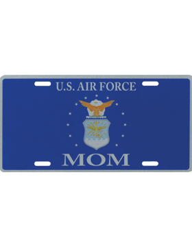License Plate, Silver, USAF Mom with Shield on Blue