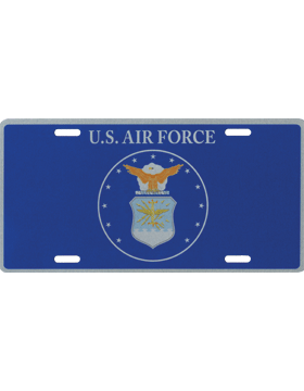 License Plate, Silver, USAF with Shield on Blue Background