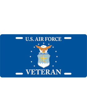 License Plate, White, USAF Veteran with Shield on Blue