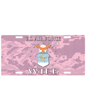 License Plate, Silver, USAF Wife with  Shield on Pink Camo