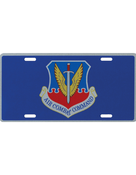 License Plate, Silver, Air Combat Command Shield on Blue