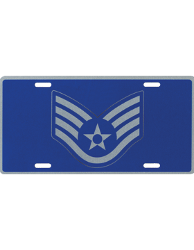 License Plate, Silver, USAF Staff Sergeant on Blue