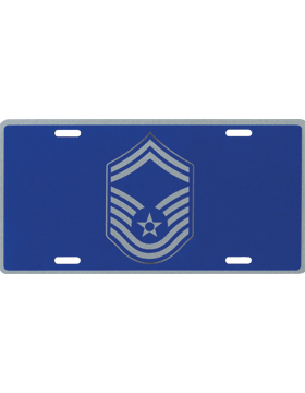 License Plate, Silver, USAF Senior Master Sergeant on Blue 