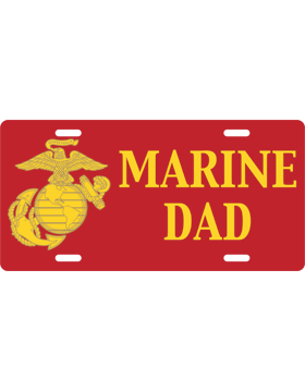 License Plate, White, Marine Dad, Yellow on Red