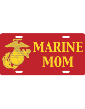 License Plate, White, Marine Mom, Yellow on Red