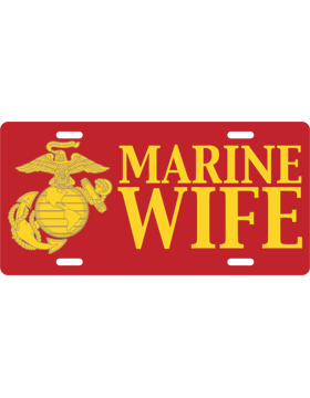 License Plate, White, Marine Wife, Yellow on Red