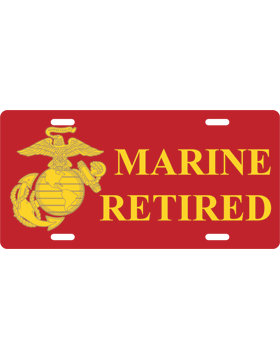 License Plate, White, Marine Retired, Yellow on Red