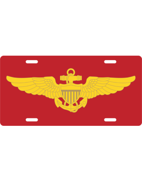 License Plate, Silver, Naval Aviator, Yellow on Red