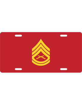 License Plate, Silver, Staff Sergeant, Yellow on Red