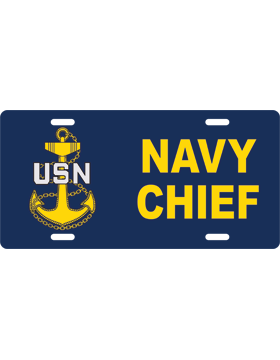 License Plate, White, Navy Chief with Anchor and USN on Navy