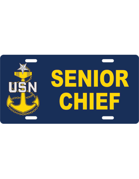 License Plate, White, Senior Chief with Anchor and USN, on Navy