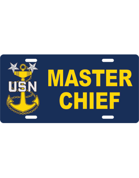 License Plate, White, Master Chief with Anchor with 2 Stars, USN, on Navy