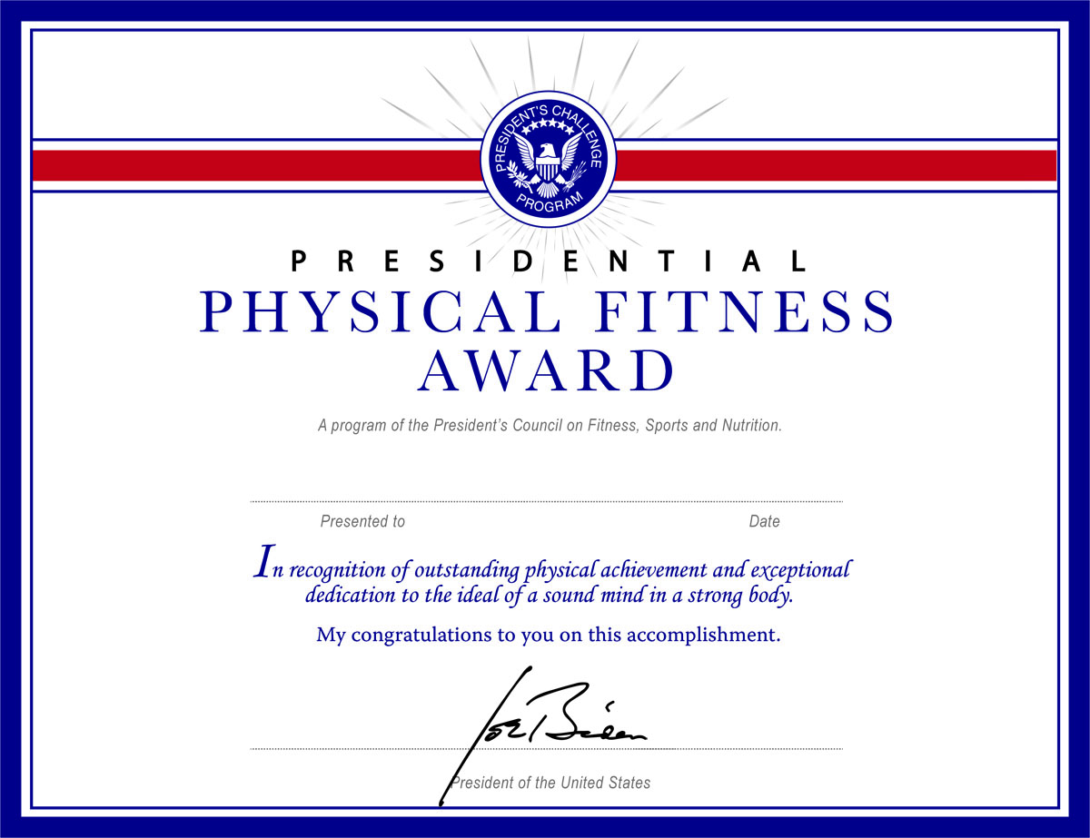 Presidential Physical Fitness Award Certificate, Paper
