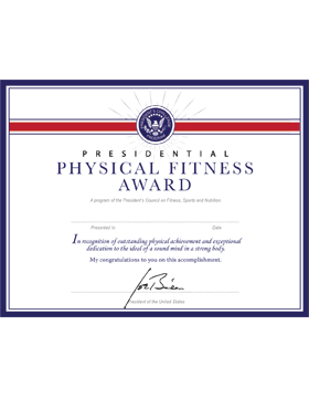 Presidential Physical Fitness Award Certificate, Paper