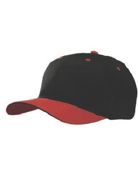 Stock Black Brushed Cotton Cap with Red Bill & Eyelets