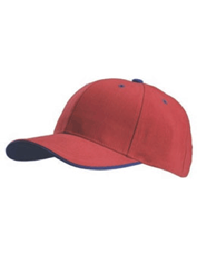 Stock Red Brushed Cotton Cap with Royal Trim Bill & Eyelets
